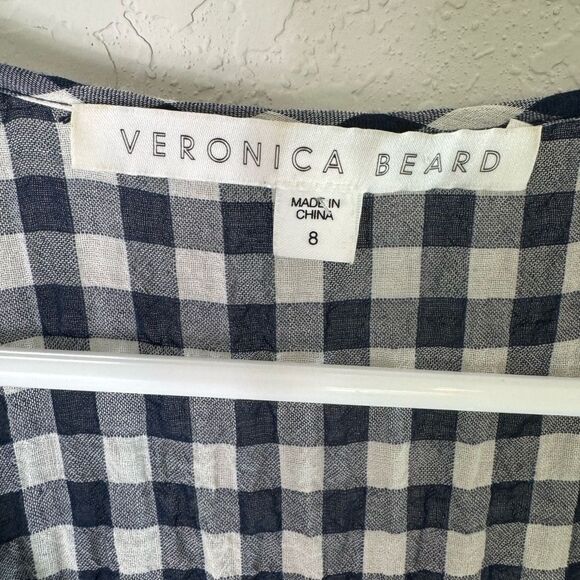 Veronica Beard Campbell Navy and White Gingham Ruched Dress Size 8 - Picture 3 of 13